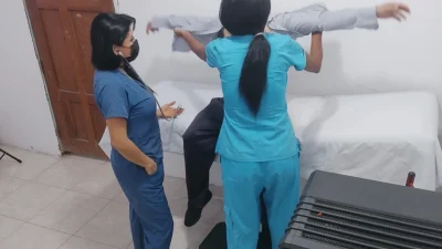 Nurse porn!! They seduce a patient to fuck in the hospital.