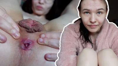 18-year-old very skinny girl, big labia, small tits shows you her whole body