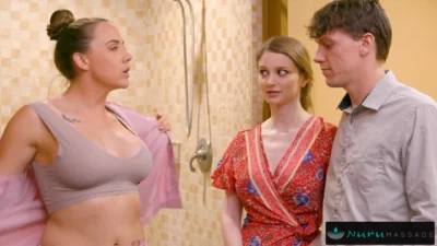 Nervous Couple End Up Double Teaming Busty Masseuse